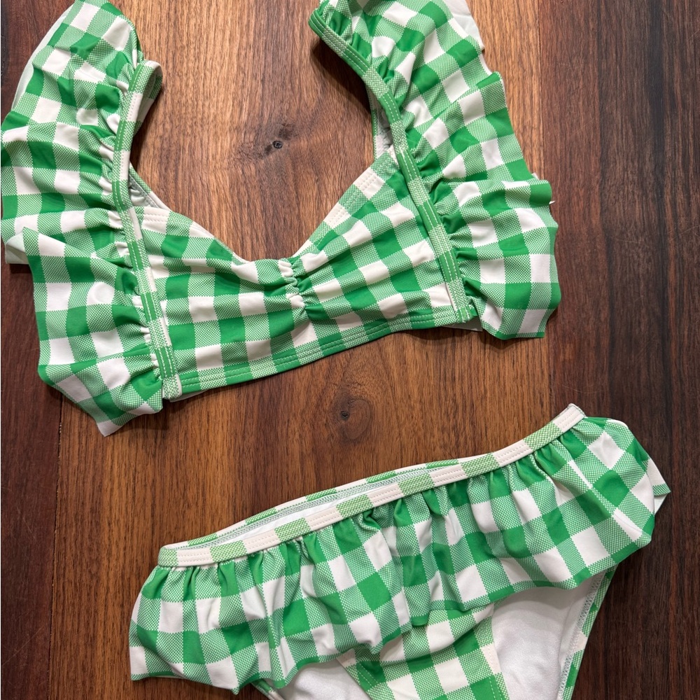 Janie and Jack Green Checkered Bikini Set, size 7, EUC